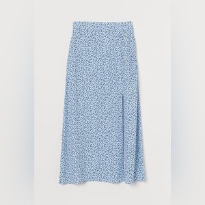 H&M Light Blue Floral Slit Skirt